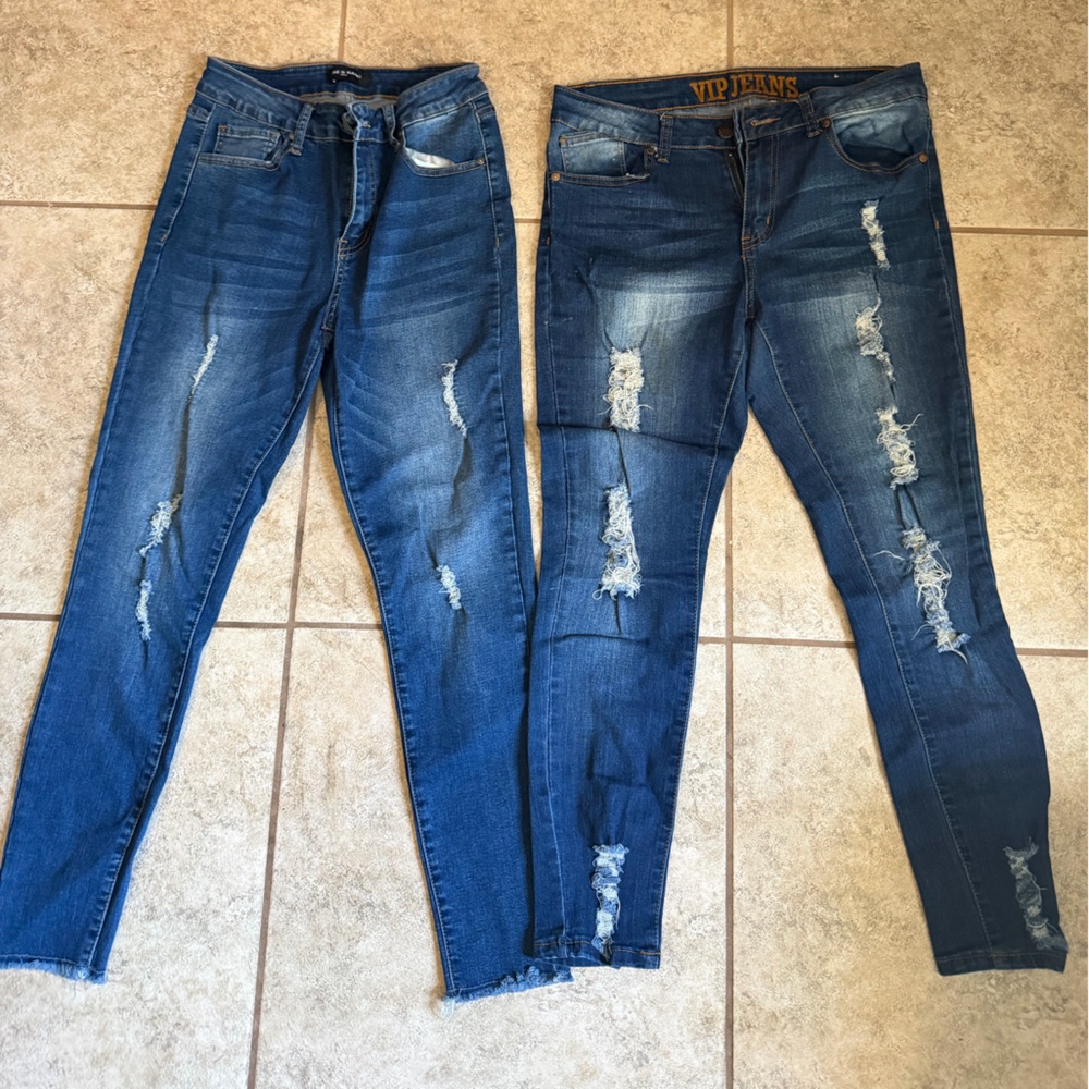 PAIR (2) Distressed Blue Skinny Jeans